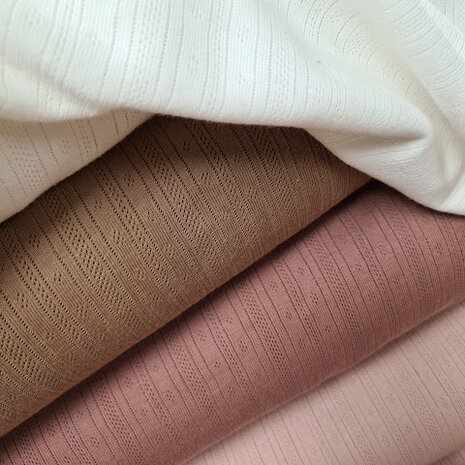 BEEBSstofjes pointelle streepjes cacao - offwhite - nude roze - roze terracotta @kickenstoffen