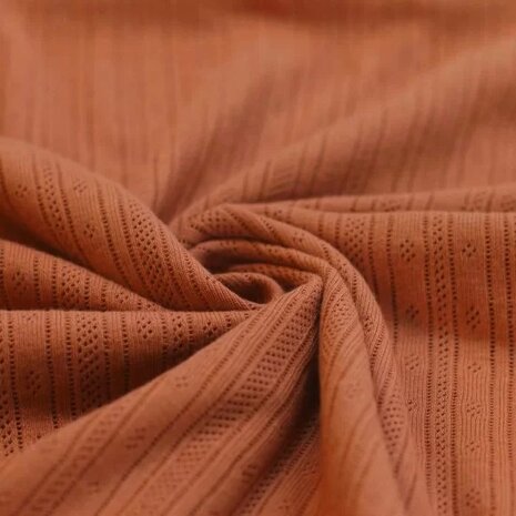 cognac katoenen Pointelle (strepen) tricot