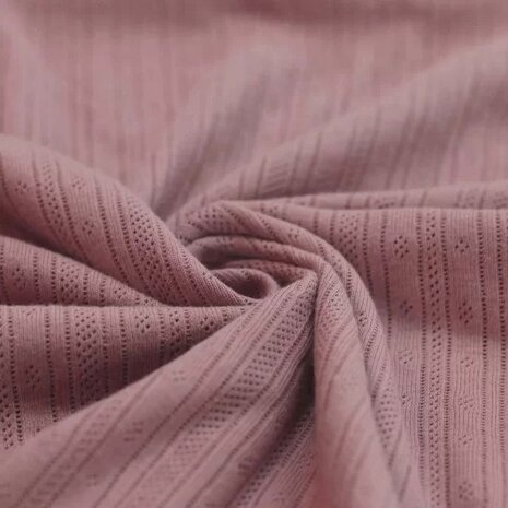 mauve (oud) katoenen Pointelle (strepen) tricot @kickenstoffen.nl