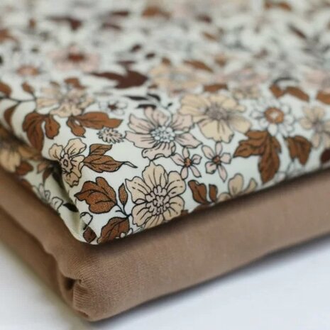 wit (off white) cacao bruin vintage bloemen - digitale tricot met uni cacao