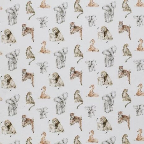 wit (natural) cacao grijs beige JUNGLE dieren tijger olifant leeuw giraf - digitaal tricot