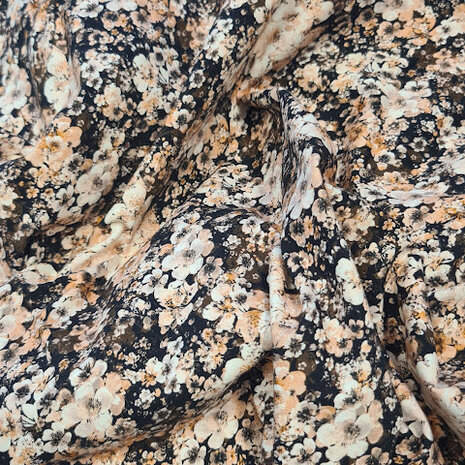 zwart beige cacao wit bruin bloeiende takken en bloemen - digitaal tricot @kickenstoffen