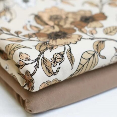 beige cacao brown rural flowers digital jersey