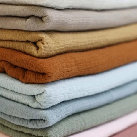 stretch hydrofiel taupe - camel - cognac - vintage mint groen - zee groen - olijf groen - nude roze @beebsstofjes