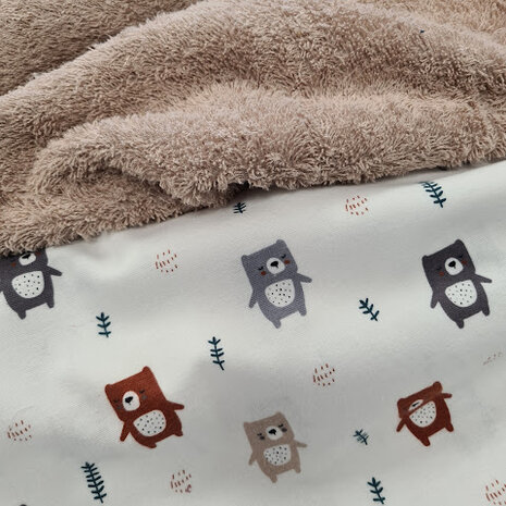 knuffelberen flanel met taupe badstof dubbelgelust @kickenstoffen