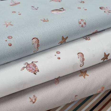 Maritiem zee dieren en bootjes - digitale poplin @kickenstoffen