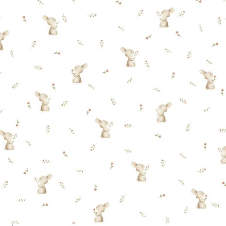 wit beige taupe bruin konijntjes en plantjes digitale tricot