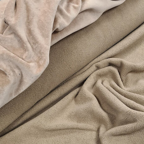 @kickenstoffen beige taupe katoenen fleece met velvet katoen