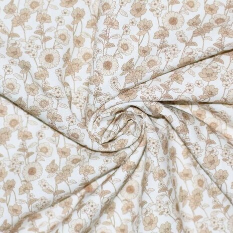 wit (off white) beige kiezel zonnehoedbloem digitaal poplin @kickenstoffen