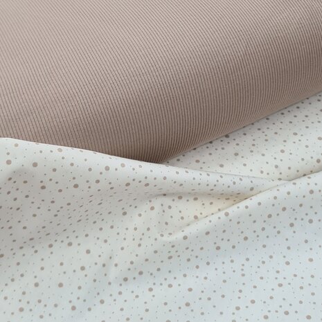 confetti katoen beige stipjes met taupe fijne rib tricot SOFT @BEEBSstofjes