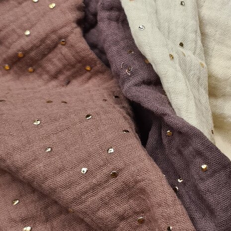 swessie design hydrofiel met studs ecru-kastagne-mauve @kickenstoffen