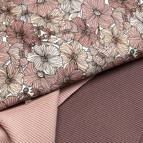 BEEBS roze bloemen bloesem met rib soft nude en mauve @kickenstoffen