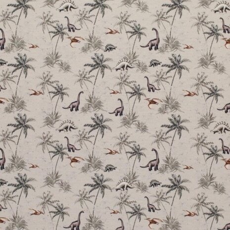 beige donker taupe groen Dino dieren digitale french terry KicKenStoffen