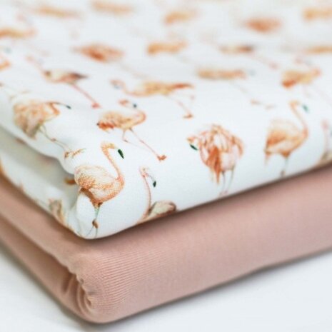 BEEBStricot flamingo met nude roze effen @kickenstoffen