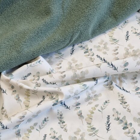 eucalyptus takjes katoen met katoenen fleece groen @kickenstoffen