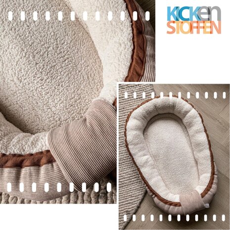 welkom kleintje maakte dit prachtige babynestje van beige taupe ottoman rib - bruin bias en baby teddy @kickenstoffen