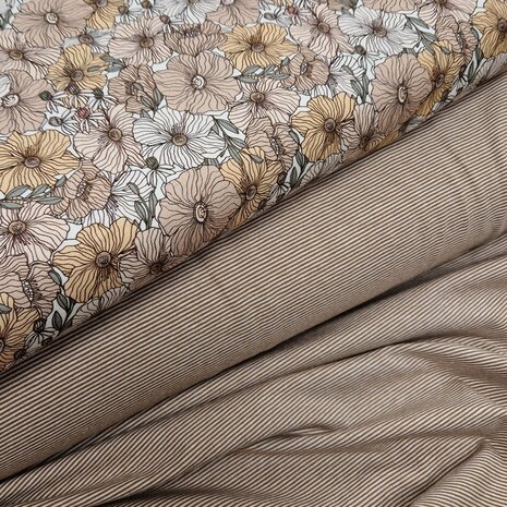 streepjes tricot caramel spandex met bloesem bloemen digitale tricot @kickenstoffen