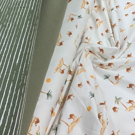 kameel tricot met olijf wafel tricot en army streepjes tricot @kickenstoffen