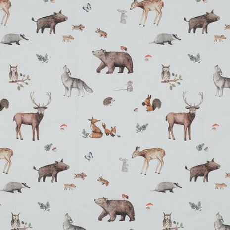 wit beige forest animals digitale poplin @kickenstoffen