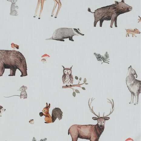 wit beige forest animals digitale poplin @kickenstoffen