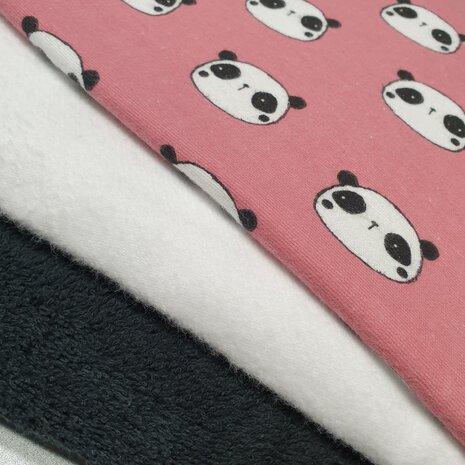 zwart bamboe badstof met flanel panda roze en wit