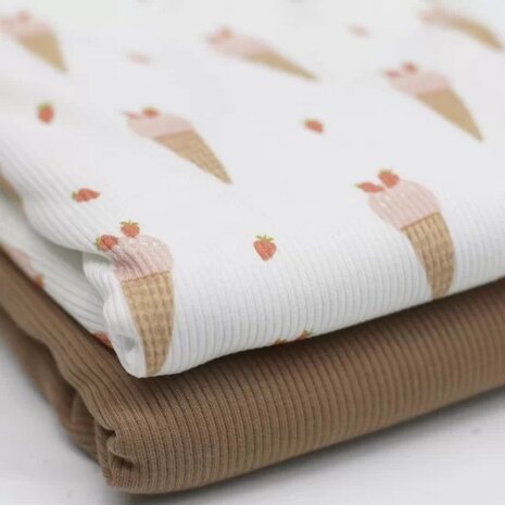 katoenen ribsoft tricot ijsjes met cacao uni BEEBSstofjes
