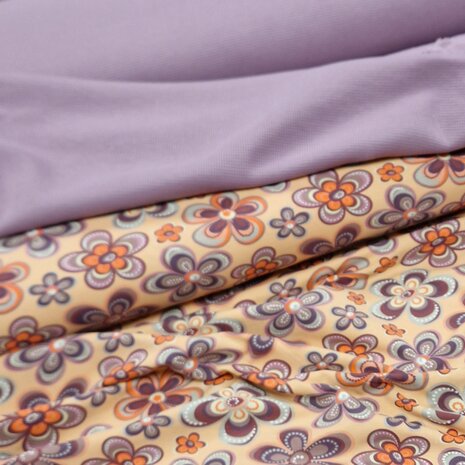 roze retro bloemen hippie kindertricot met oud lila wafel tricot @kickenstoffen