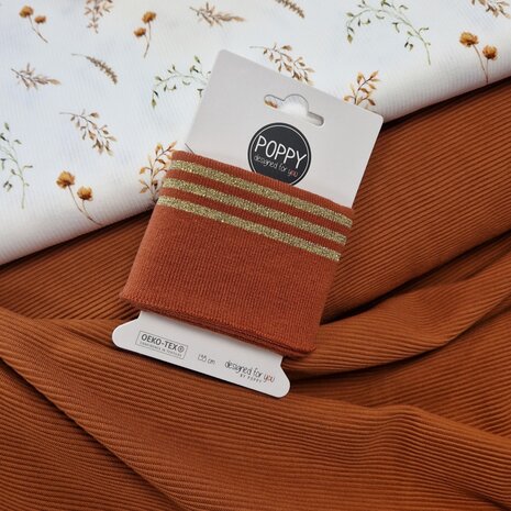 cognac ottoman rib  met strobloem rit tricot soft en cuff roestkleur @kickenstoffen