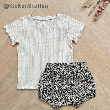 babykleding setje pantertje tricot blooomer met pointelle tricot strepen shirtje @kickenstoffen