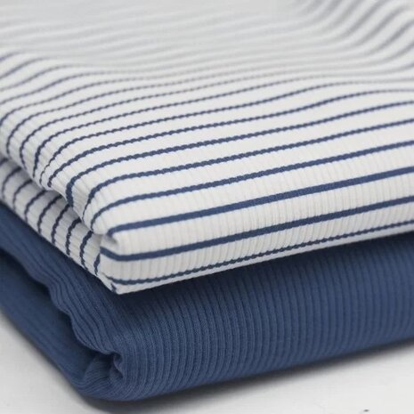 BEEBS streepjes babyrib tricot SOFT jeans blauw met uni jeans van KicKenStoffen