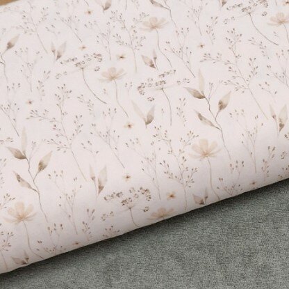dusty groen badstoftricot met natuurbloem poplin katoen  van KicKenStoffen