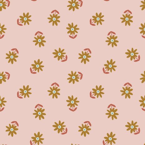 bloemen salmon katoen met coating Poppyfabrics van KicKenStoffen