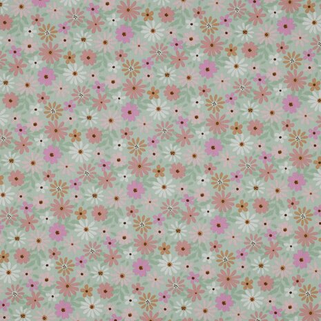 bloempjes katoen mint met coating Poppyfabrics van KicKenStoffen