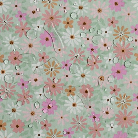 bloempjes katoen mint met coating Poppyfabrics van KicKenStoffen