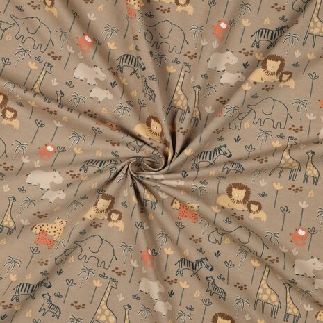 wildlife animal beige tricot Poppyfabrics van KicKenStoffen