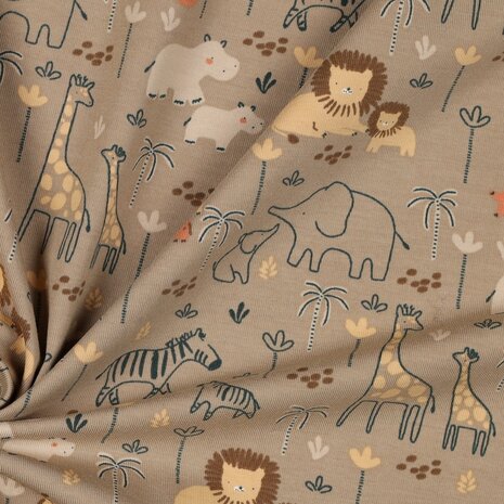 wildlife animal beige tricot Poppyfabrics van KicKenStoffen