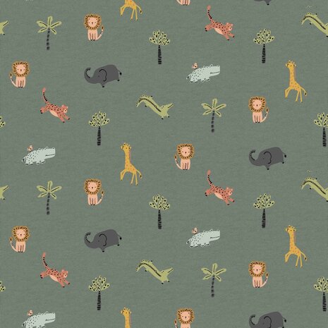 jungle animal beige tricot Poppyfabrics van KicKenStoffen