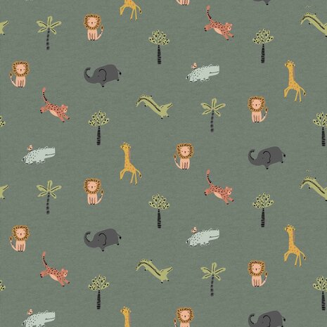 jungle animal beige tricot Poppyfabrics van KicKenStoffen