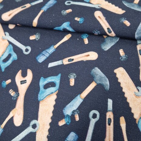 blue tools jersey Poppyfabrics van KicKenStoffen