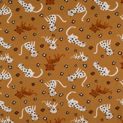 camel (caramel) wit cognac panter biologische digitale tricot (op=op)