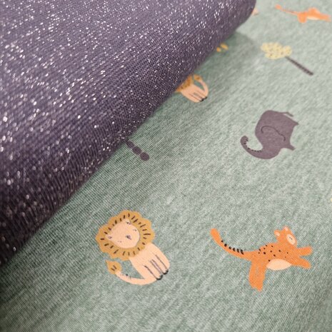 jungle dieren groen melee tricot met glitter boord donker grijs Poppy