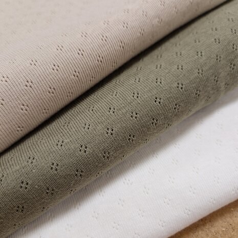 pointelle tricot olijf off white en beige taupe van KicKenStoffen