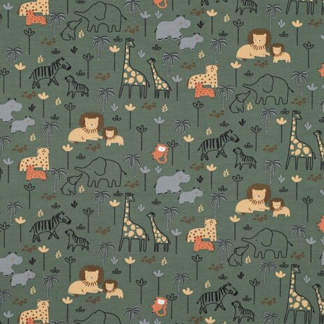 wildlife animal groen tricot Poppyfabrics van KicKenStoffen