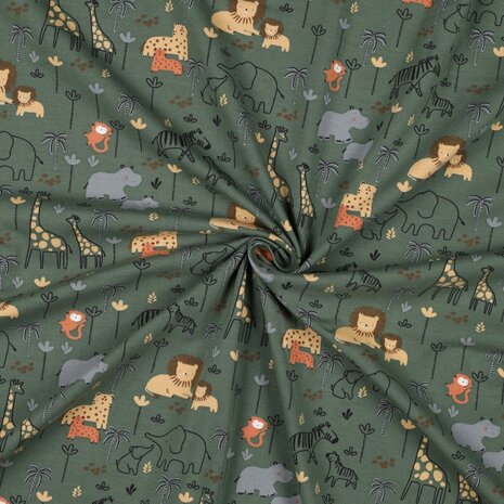 wildlife animal groen tricot Poppyfabrics van KicKenStoffen