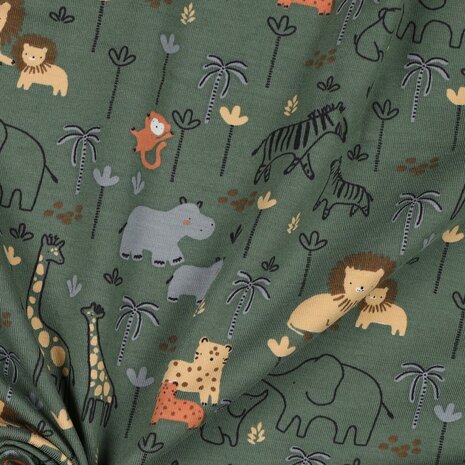 wildlife animal groen tricot Poppyfabrics van KicKenStoffen