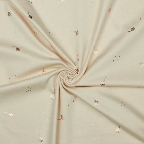 roze (champagne) rose gouden bloemetjes -  glitter kindertricot van KicKenStoffen