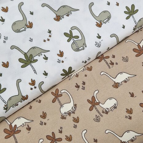 dino flanel beige en wit met olijfgroen van KicKenStoffen