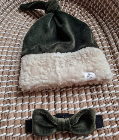 army groen katoenen velvet met katoenen teddy fur - kerst set myfirstchristmas @littlebumpys