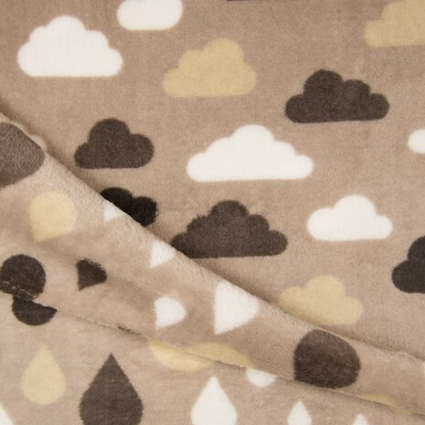 wolk en regendruppel cuddle fleece beige dubbelzijdig van KicKenStoffen