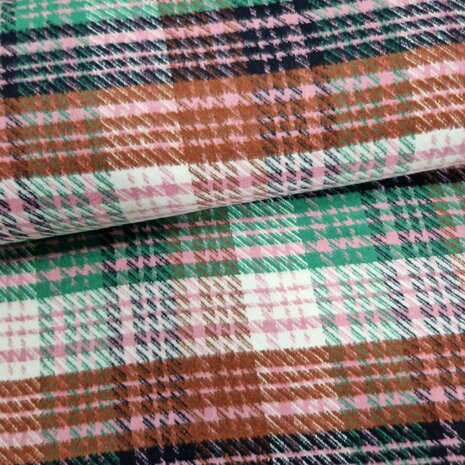 ruiten flanel wit cognac beige roze groen bruin zwart kledingstof van KicKenStoffen